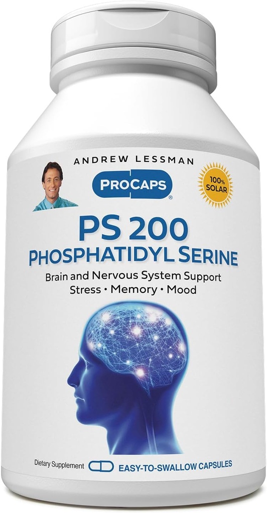 ANDREW LESSMAN PS 200 Phosphatidyl Serine 60 Κάψουλες - Υποστηρίζει τη διανοητική σαφήνεια, θετική διάθεση, μνήμη, γνωστική λειτουργία. Απαραίτητο για την παραγωγή και απελευθέρωση νευροδιαβιβαστών. Χωρίς πρόσθετα