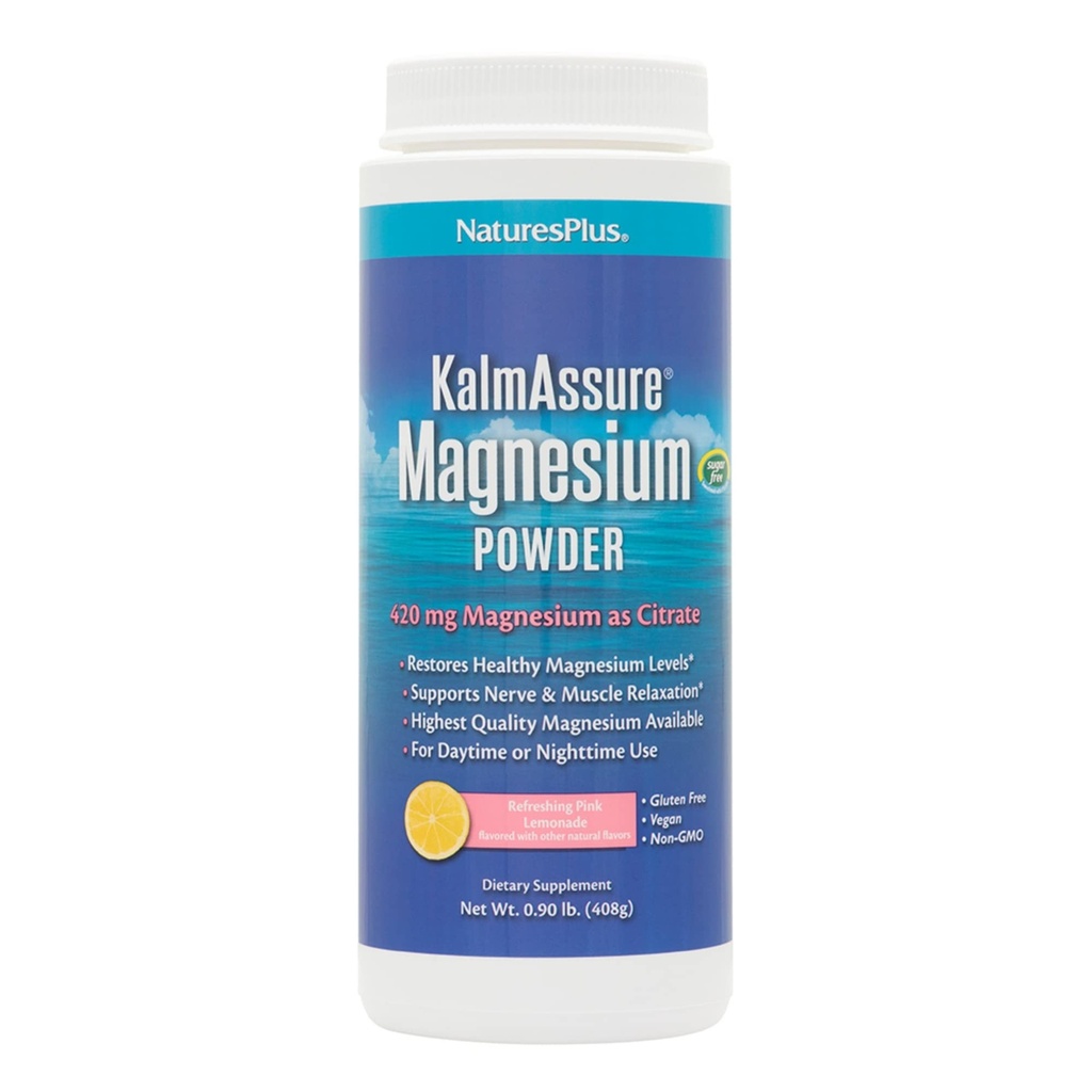 NaturesPlus KalmAsure Μαγνήσιο Σκόνη - 0.9 lb - Pink Λεμονάδα Γεύση - Υποστηρίζει Νεύρο και Μυική Χαλάρωση - Μη ΓΤΟ, Χωρίς Γλουτένη, Vegan - 60 Υπηρεσίες