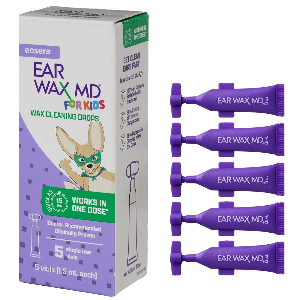 Eosera® Ear Wax MD® για παιδιά - Σταγόνες καθαρισμού αυτιών, 5pk Vials 