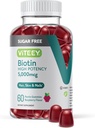 VITEEY Biotin Gummies για τα μαλλιά, το δέρμα, και τα νύχια 5.000mcg - Ζάχαρη δωρεάν - Gummys ανάπτυξη των μαλλιών, Υγιεινή λάμψη του δέρματος, Ισχυρή υγιή ανάπτυξη των νυχιών - Vegan, χωρίς γλουτένη, Ζελατίνη Δωρεάν Μασώμενο άρωμα σμέουρων