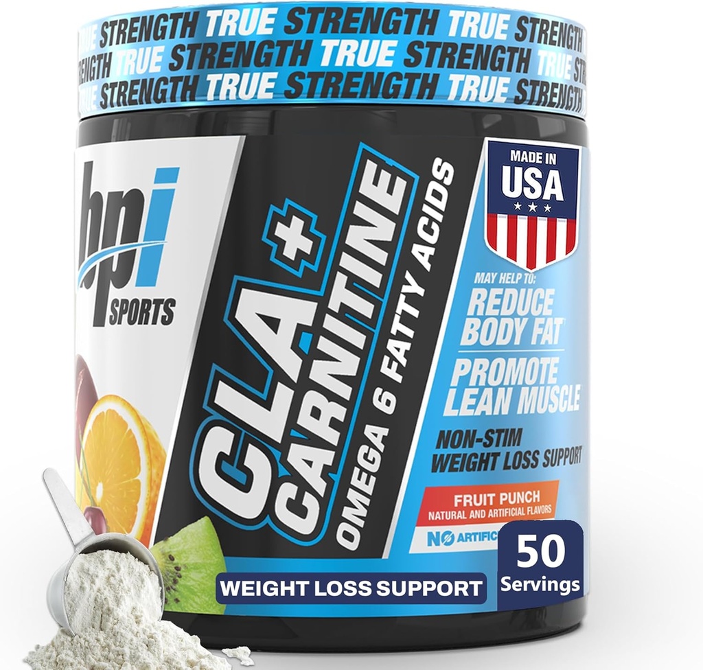 BPI Sports CLA+Καρνιτίνη – CLA L Καρνιτίνη & Λινελαϊκό οξύ – L Carnitine συμπλήρωμα για απώλεια βάρους, μεταβολισμός & Lean Μύες – Καφεΐνη Δωρεάν – Φρούτα Punch – 50 Σερβιέτες – 12,34 oz