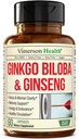 Asian Ginseng and Ginkgo Biloba Supplements – Panax Ginseng Extract 700mg + Ginko Biloba 720mg – Nootropic Brain Supplement for Memory, Focus & Sustained Energy – 60 Easy-to-Swallow Capsules
