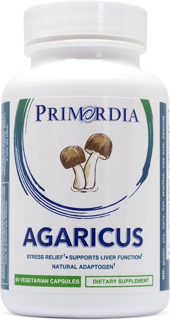 Primordia Pure Agaricus Mushroom Supplement, 60 Κάψουλες, Υγρή Ζύμωση, Agaricus Blazei Murill Μανιτάρια, Άγχος ανακούφιση, Υποστηρίζει το ήπαρ και τις λειτουργίες του ανοσοποιητικού