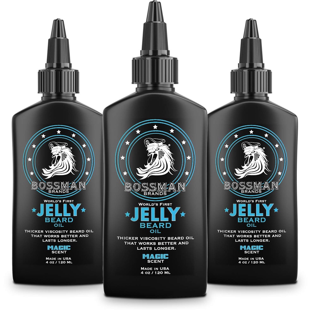 Bossman Jelly Beard Oil για τους άνδρες - 3 πακέτο (12 oz σε Σύνολο, Μαγικό άρωμα) – μαλακώνει, ενυδατώνει & συνθήκες με φυσικά συστατικά