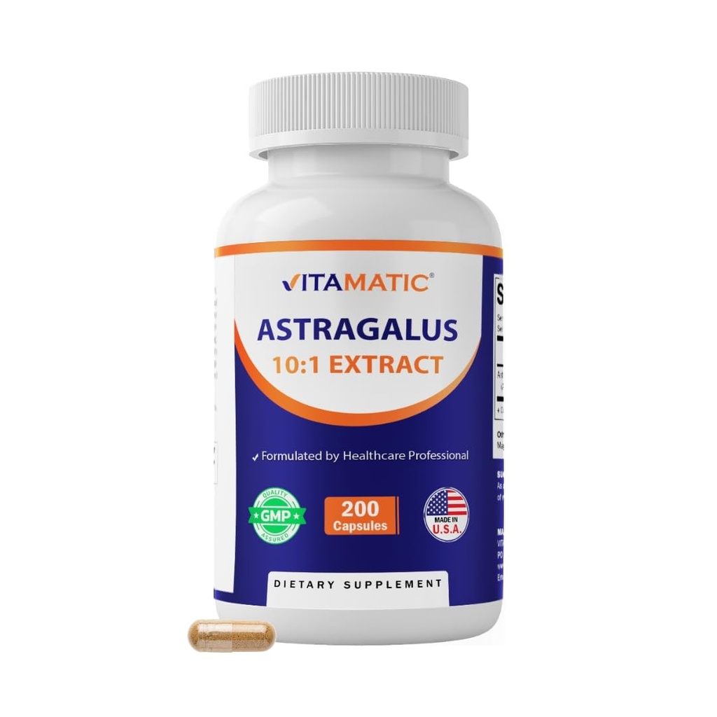 Vitamatic Astragalus Κάψουλες 200 Veg Κάψουλες - 10:1 Astragalus Extract 500mg - Μη ΓΤΟ, Χωρίς γλουτένη