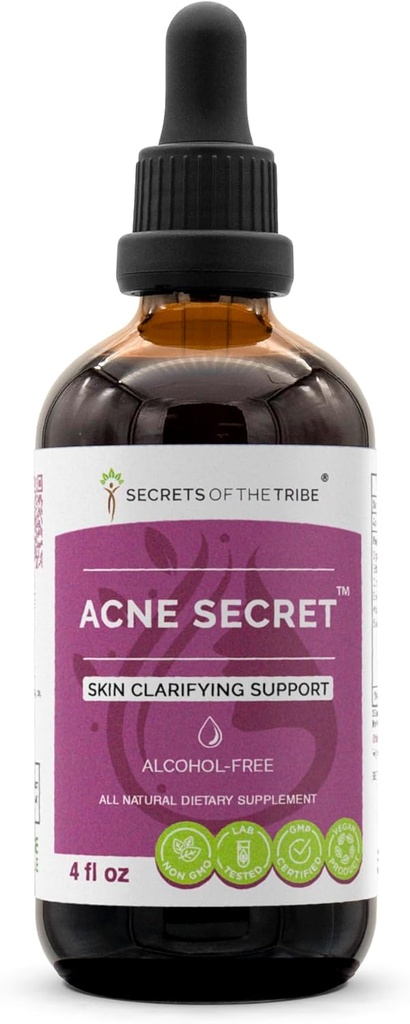 Μυστικά της Φυλής Acne Secret Alcohol-Free Extract, Βάμμα, Glycerite Boldo, Corn Silk, Stinging Nettle Leaf, Alfalfa, Senna Leaf. Δηλωτική υποστήριξη του δέρματος (4 Fl Oz)