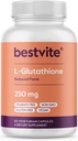 BESTVITE L-Glutathione 250mg (60 Vegetarian Capsules) - No Stearates - Vegan - Non GMO - Gluten Free