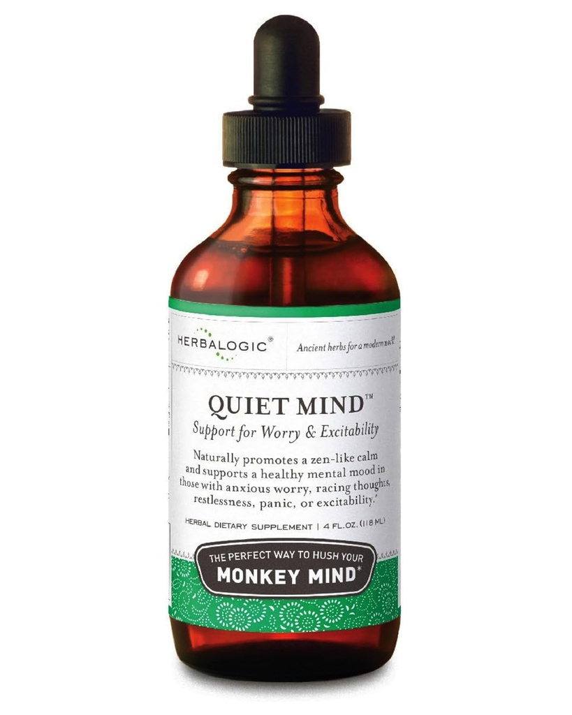 Herbalogic - Quiet Mind Liquid Herb Drops - Non-Sedating, Προωθεί ένα συναίσθημα Zen-like Calm - Eases Anxious Worry and Panicky Mood - Με βάση την παραδοσιακή κινεζική Formula Gui Pi Tang - 4 Fl. Oz.