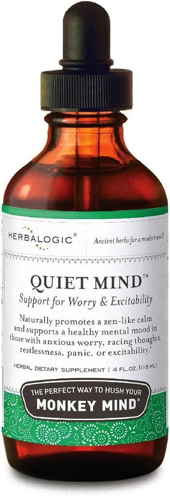 Herbalogic - Quiet Mind Liquid Herb Drops - Non-Sedating, Προωθεί ένα συναίσθημα Zen-like Calm - Eases Anxious Worry and Panicky Mood - Με βάση την παραδοσιακή κινεζική Formula Gui Pi Tang - 4 Fl. Oz.
