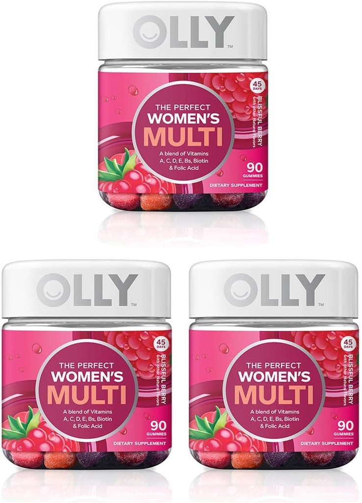Oly Perfect Γυναικεία Πολυβιταμίνη Gummy Supplement, με Βιοτίνη & Φολικό οξύ, Blissful Berry, 90 καταμέτρηση (45 Ημέρα προσφοράς), 3 Συσκευασία