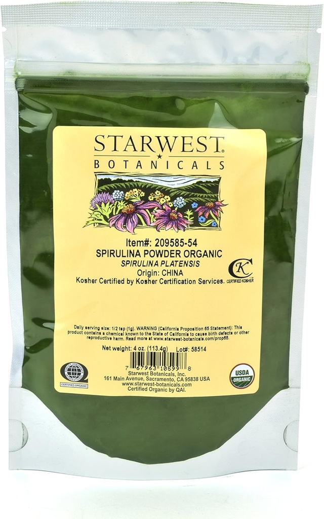 Starwest Βοτανικά Βιολογικά Spirulina σκόνη, 4 ουγγιά