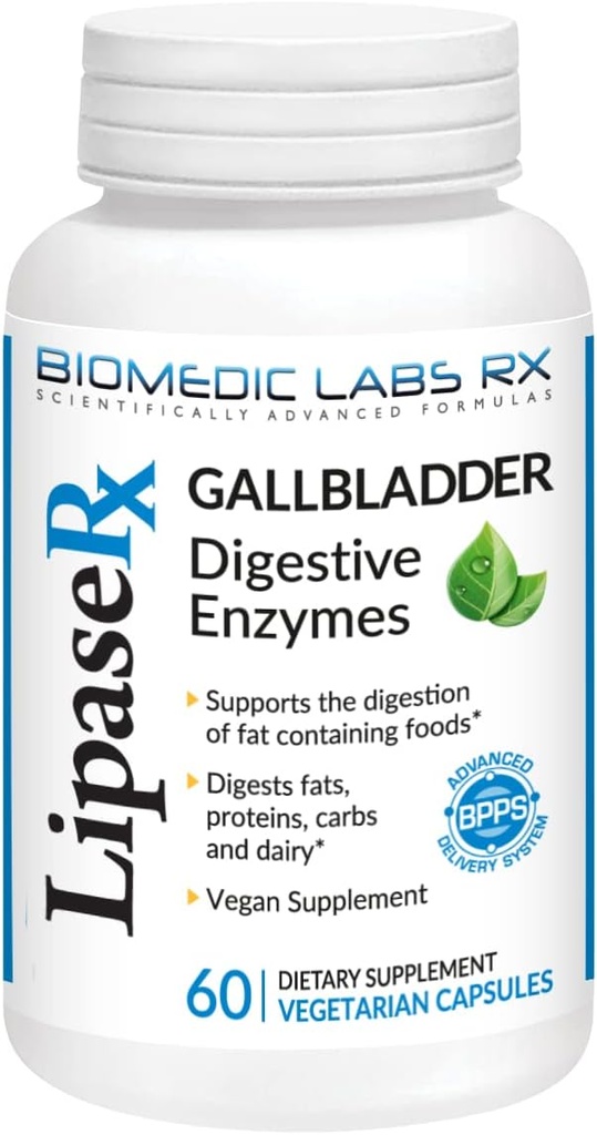 Gallbladder Formula, Lipase, Protease and Amylase Digestive Enzymes to Reduce Bloating - Vegetarian Formula, 60 Veg Capsules