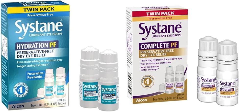 Systane Hydration Multi-Dose Συντηρητικές-Δωρεάν σταγόνες ματιών Dry Eye Relief Twin Pack (2x10ml) & Complete PF Multi-Dose Preservative Free Dry Eye Drops 20ml (Pack of 2 – 10mL Bottles) (Packaging May Vary)