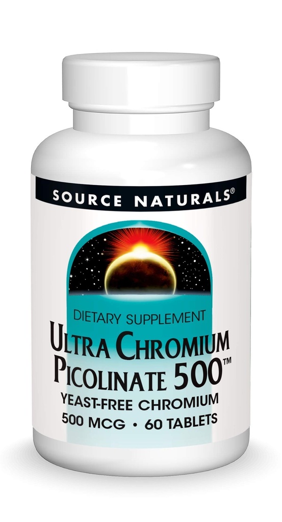 Source Naturals Ultra Chromium Picolinate 500 mcg Συμπλήρωμα διατροφής χωρίς μαγιά - 60 δισκία