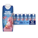 Pure Protein Strawberry Protein Shake, 30g Complete Protein, Ready to Drink and Keto-Friendly, Βιταμίνες Α, C, D, και E συν ψευδάργυρος για την υποστήριξη της ανοσοποιητικής υγείας, μπουκάλια 11oz, 12 Pack