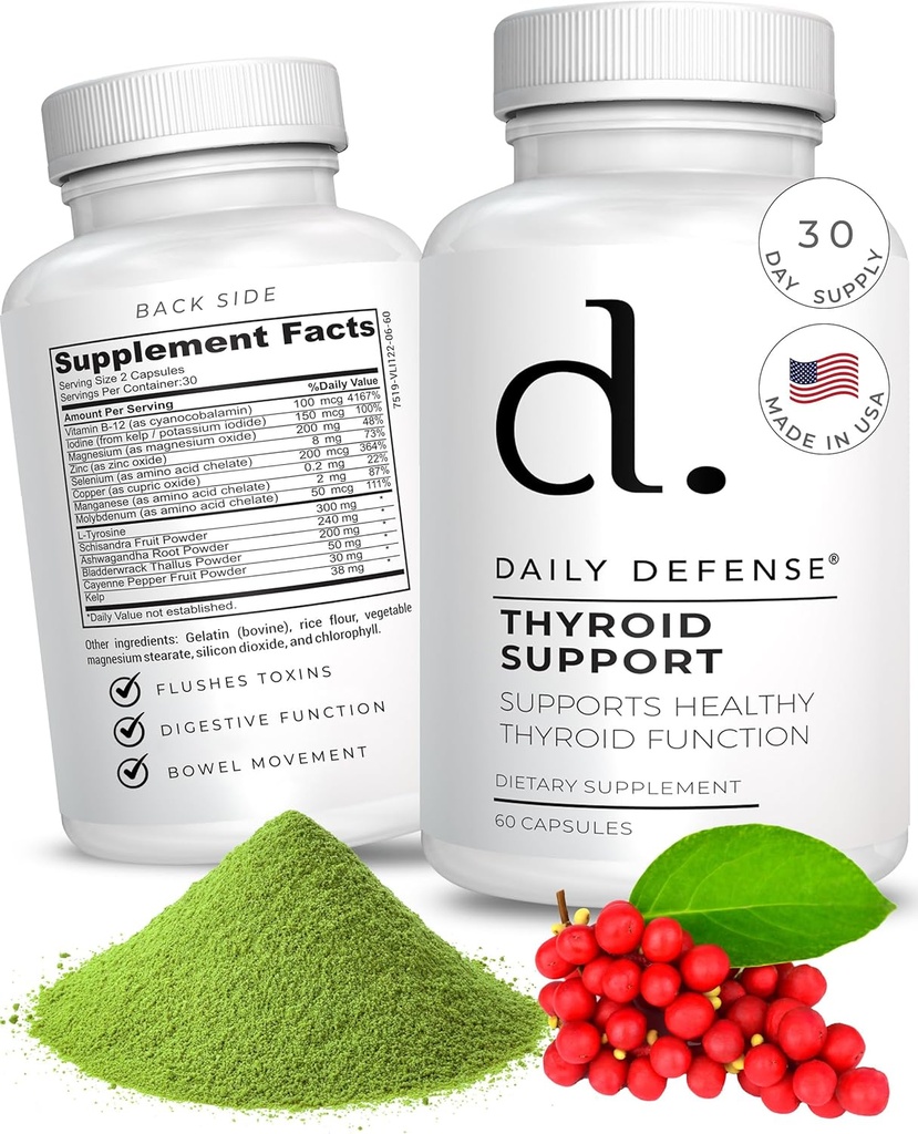 Συμπλήρωμα Θυρεοειδούς - Μαγνήσιο, Ιώδιο, Ashwagandha, Βιταμίνη B12, & Ψευδάργυρος για την υποστήριξη του Θυρεοειδούς για άνδρες & γυναίκες - Vegan συμπληρώματα διατροφής για γυναίκες & άνδρες, 60 κάψουλες