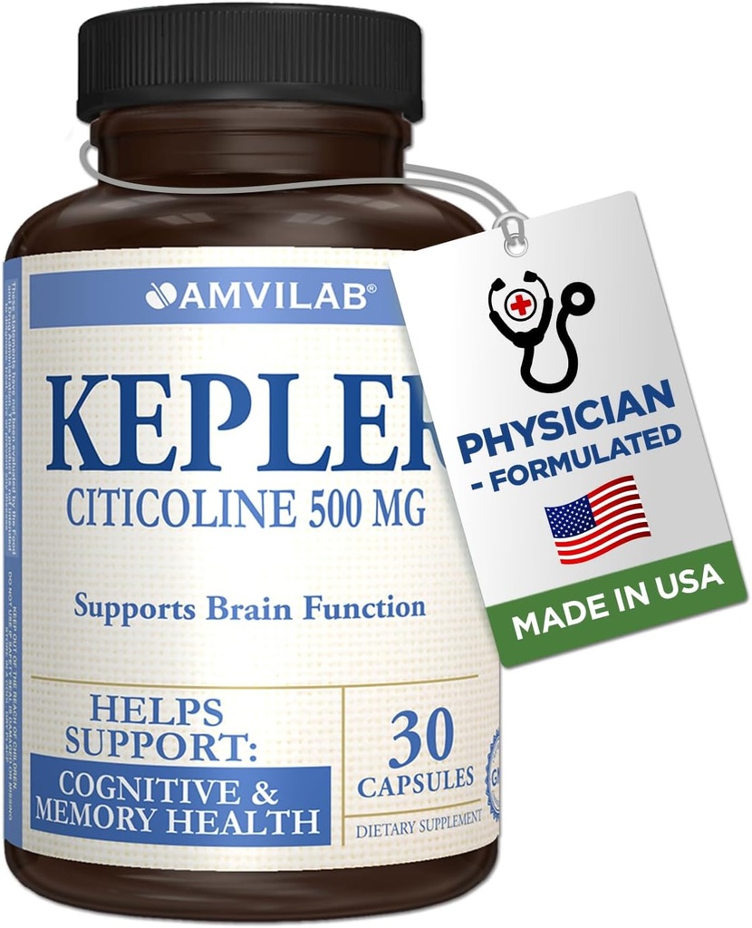Kepler - Citicoline 500mg - Υποστηρίζει τη λειτουργία του εγκεφάλου - CDP-Choline - για τη Γνωστική & Μνήμη Υγεία - Βοηθά στη μνήμη & ανάκληση - Χωρίς γλουτένη & μη-GMO - Συμπλήρωμα διατροφής - 30 κάψουλες