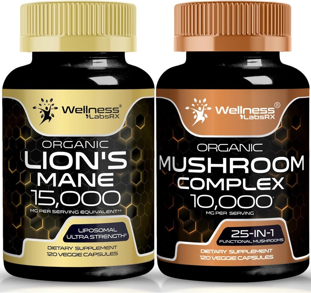 WELLNESS LABSRX Lions Mane Supplement Capsules and Mushroom Capsules