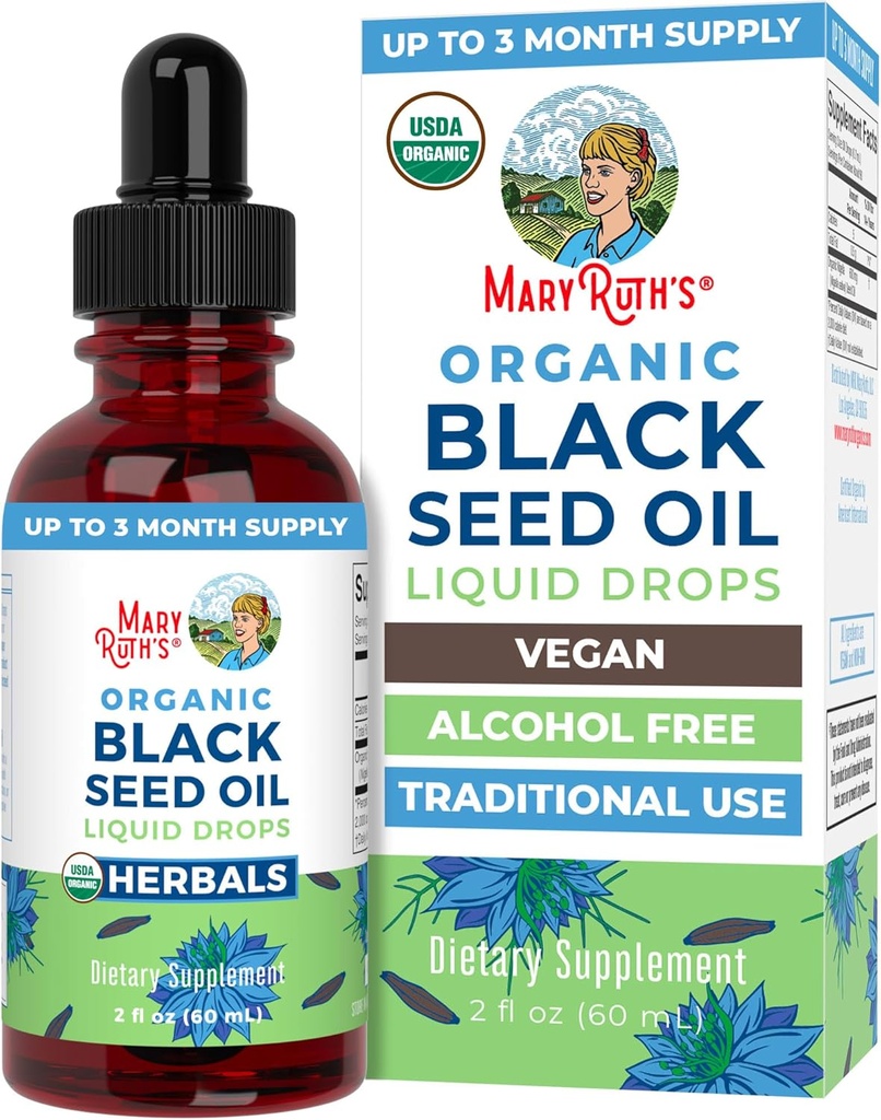 MaryRuth Organics Black Seed Oil Liquid Drops Cold Pressed | 3 Month Supply | USDA Organic Black Cumin Seed Oil | Immune Support | Respiratory Health | Sugar&Gluten Free | Vegan | Non-GMO | 2 Fl Oz