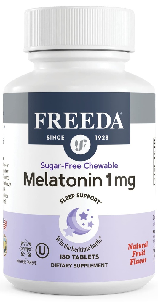 FREEDA Μελατονίνη 1 mg Μασώμενα δισκία χωρίς ζάχαρη – Φυσικό Φρούτα Γεύσεις Βοήθεια ύπνου για ενήλικες και παιδιά Ηλικίες 3 και Up – Μη Παρεμπίπτ Forming, Vegan, Χωρίς γλουτένη, Kosher – Made in USA (180 Count)
