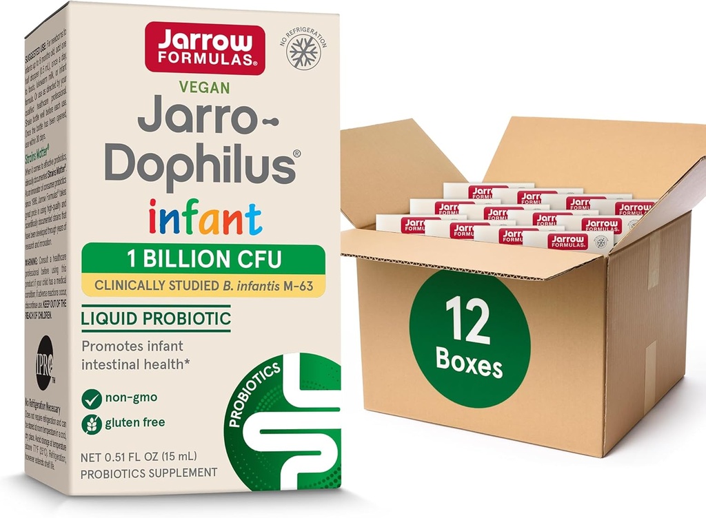 Jarrow Formulas Jarro-Dophilus Infant Liquid Probiotic, Συμπλήρωμα διατροφής, Εντερική Υποστήριξη Υγείας για τα Βρέφη, 1 Δισεκατομμύρια CFU ανά υπηρεσία, 0.51 Fl Oz, 30 Ημέρα Προμήθεια, (Συσκευασία 12)