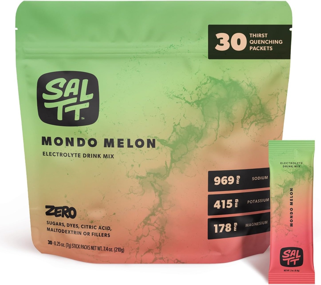 SALTT Ηλεκτρολυτές σκόνης αρωματικό ποτό Mix - Mondo Melon - 30 πακέτα ενυδάτωσης - Μαγνήσιο, Κάλιο, Νάτριο, Ορυκτά ίχνη - Zero Ζάχαρη & Χωρίς Γλουτένη - ταξιδιωτικά Απαραίτητα
