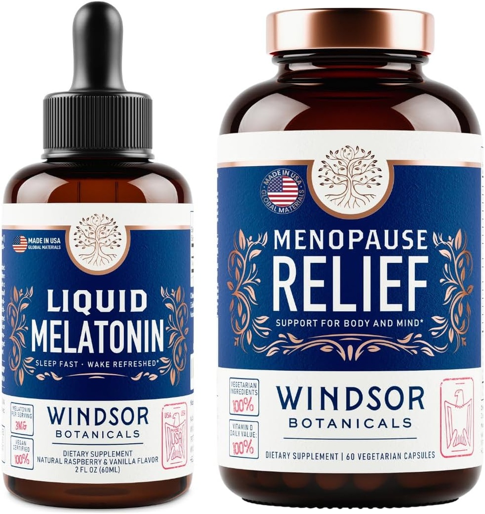 WINDSOR BOTANICALS Εμμηνόπαυση Πολυβιταμίνη και Υγρή Μελατονίνη 3mg - Γυναικείο πακέτο υποστήριξης υγείας