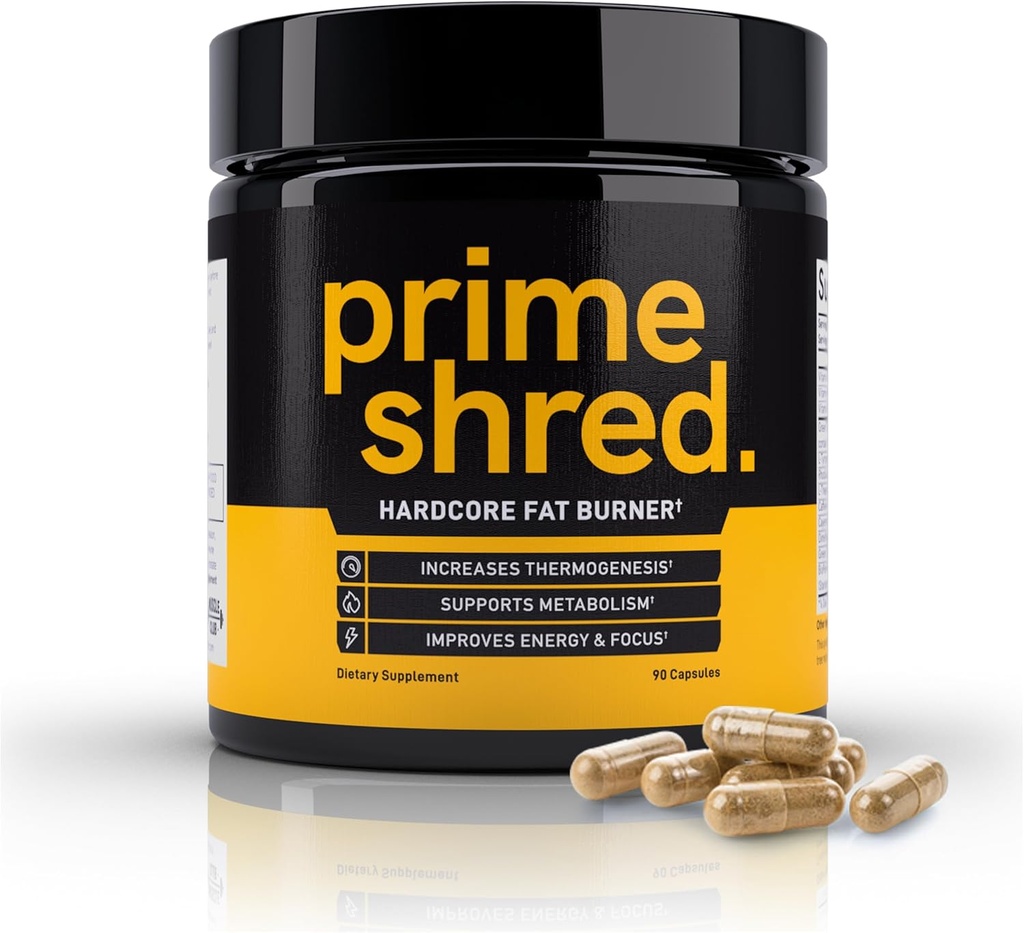 PrimeShred: Fat Burner για τους άνδρες, Φυσικό Καταπιεστικό Ορεκτικό, Θερμογόνο Αναμνηστικό Μεταβολισμού & Συμπλήρωμα Ενέργειας, Διαχείριση Βάρος w/Πράσινο Τσάι, Καφεΐνη L-Καρνιτίνη, Vegan & Σόγια χωρίς, 90 Caps