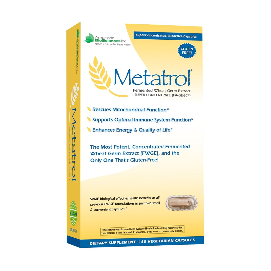 American BioSciences Metatrol Fermented Wheat Germ Extract - Immune & Mitochondria Support for Renewed Vitality & Enhanced Energy - Gluten Free - 60 Vegetarian Capsules, 41mg