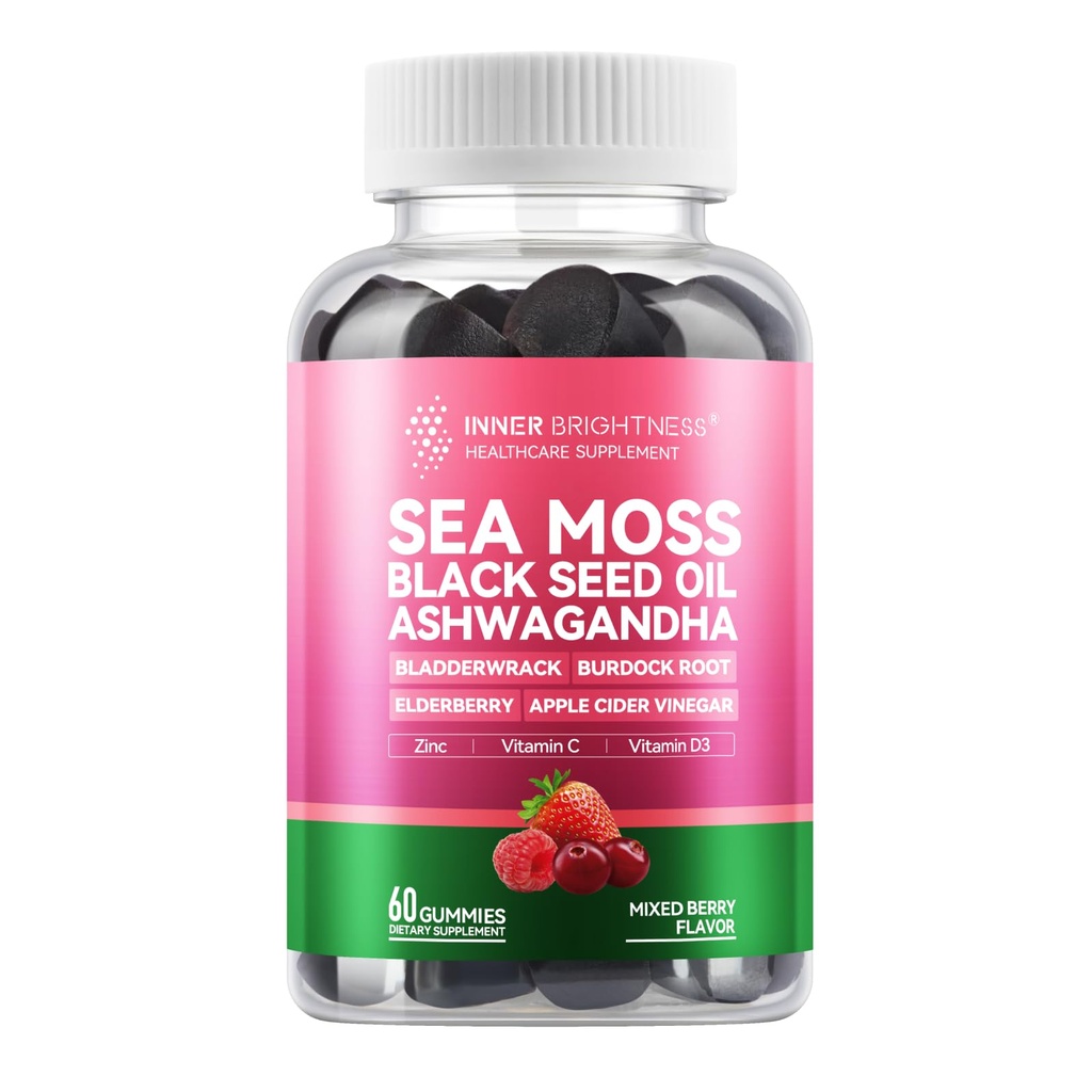 Sea Moss 4000mg Gummies με Ashwagandha, Elderberry, Μηλίτης Ξίδι, Bladderwrack, Ρίζα Burdock – Ανοσοποιητική Υποστήριξη – Μικτή Γεύση Berry – 60 Count