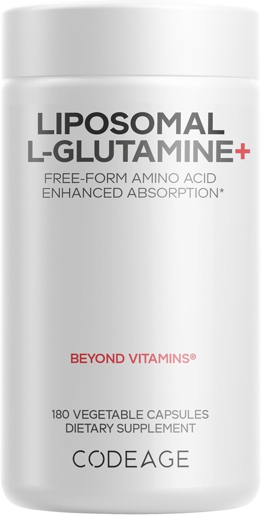 Codeage Liposomal L-Glutamine Capsule Supplement - 1000 mg L-Glutamine per Serving - 3-Month Supply - Liposomal Delivery, Vegan Pills, Non-GMO, Gluten-free Amino Acid - 180 Κάψουλες