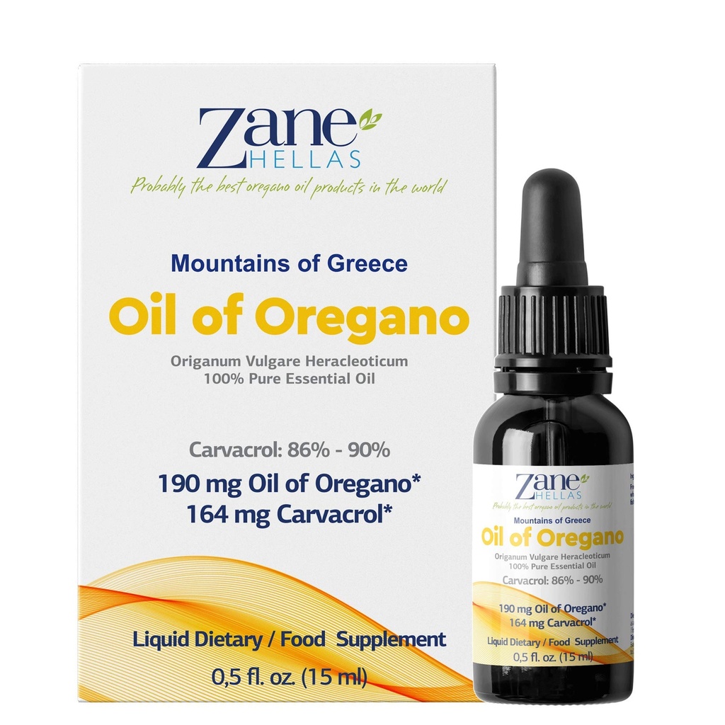 Zane Hellas 190 mg Oregano Oil-164 mg Carvacrol ανά Serving-4 Drops Καθημερινά. 100% Ελληνικό Αδιάλυτο Έλαιο Orγανης. 86%-90% Μιν Καρβακόλη. Πιθανώς το καλύτερο λάδι Orγανης στον κόσμο. 0.5 fl. oz.- 15ml.