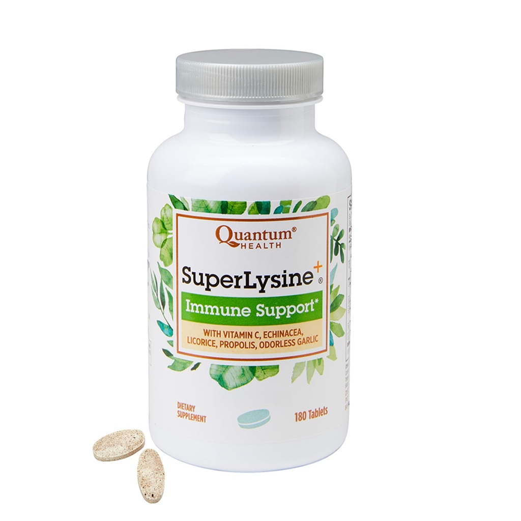 Quantum Health Super Lysine+ / Advanced Formula Lysine+ Immune Support with Vitamin C, Echinacea, Licorice, Propolis, Odorless Garlic (180 Tablets), Packaging may vary