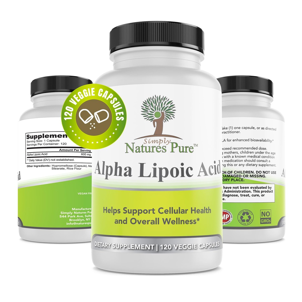 Απλά Φύση Pure Alpha Lipoic Acid 600mg 120 κάψουλες Veggie, μη GMO Thioctic Acid 4 Μήνας προσφοράς