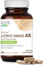 PURE ESSENCE LABS MyPure Lion's Mane 4X - Ultra Strength Brain Support Supplement with 6:1 Hot Water Extract & 10:1 Extract for Cognitive Health, Focus, Memory & Mental Clarity, 30 Capsules