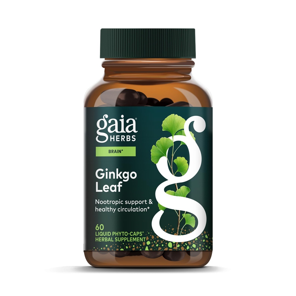 Gaia Herbs Ginkgo Leaf - παραδοσιακά χρησιμοποιείται για να υποστηρίξει υγιή κυκλοφορία & λειτουργία του εγκεφάλου * - συμπλήρωμα βοτάνων - 60 Vegan υγρό Phyto-Capsules (20-Day Supply)