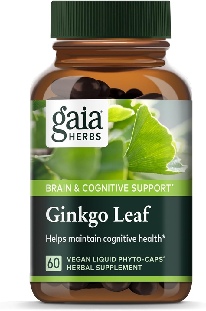 Gaia Herbs Ginkgo Leaf - παραδοσιακά χρησιμοποιείται για να υποστηρίξει υγιή κυκλοφορία & λειτουργία του εγκεφάλου * - συμπλήρωμα βοτάνων - 60 Vegan υγρό Phyto-Capsules (20-Day Supply)