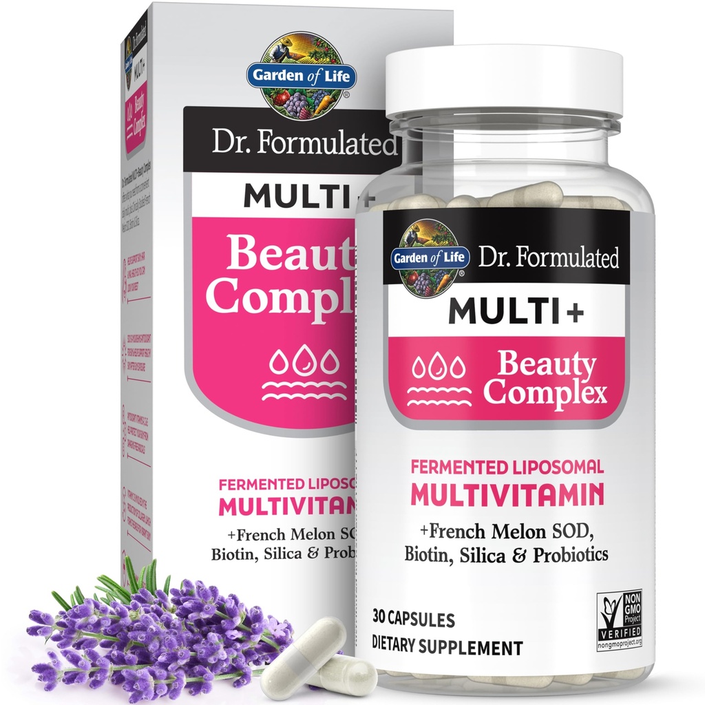 Garden of Life Dr Formulated Multi+ Beauty Complex Fermented Liposomal Multivitamin Plus Δέρμα μαλλιών και νυχιών Βιταμίνες, Γαλλική πεπόνι SOD, Βιοτίνη & Προβιοτικά, 30 κάψουλες, Συμπλήρωμα για γυναίκες & άνδρες