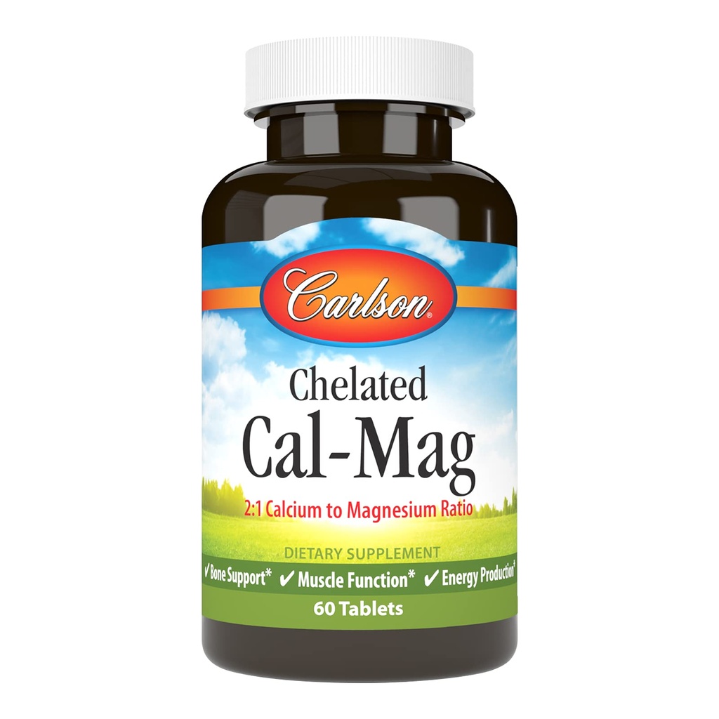 Carlson - Chelated Cal-Mag, 2:1 αναλογία ασβεστίου προς μαγνήσιο, υποστήριξη οστών, μυϊκή λειτουργία & παραγωγή ενέργειας, 60 δισκία