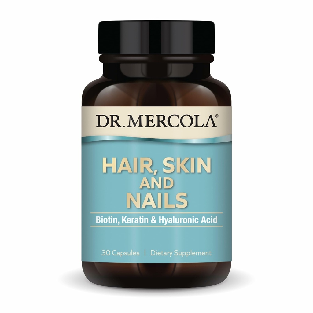 Δρ. Mercola Μαλλιά, δέρμα και νύχια - Παρέχει βιοτίνη, κερατίνη & υαλουρονικό οξύ - Premium Quality - Υποστηρίζει υγιή γήρανση - μη ΓΤΟ, χωρίς γλουτένη & χωρίς σόγια - 30 κάψουλες (30 εξυπηρετούν)