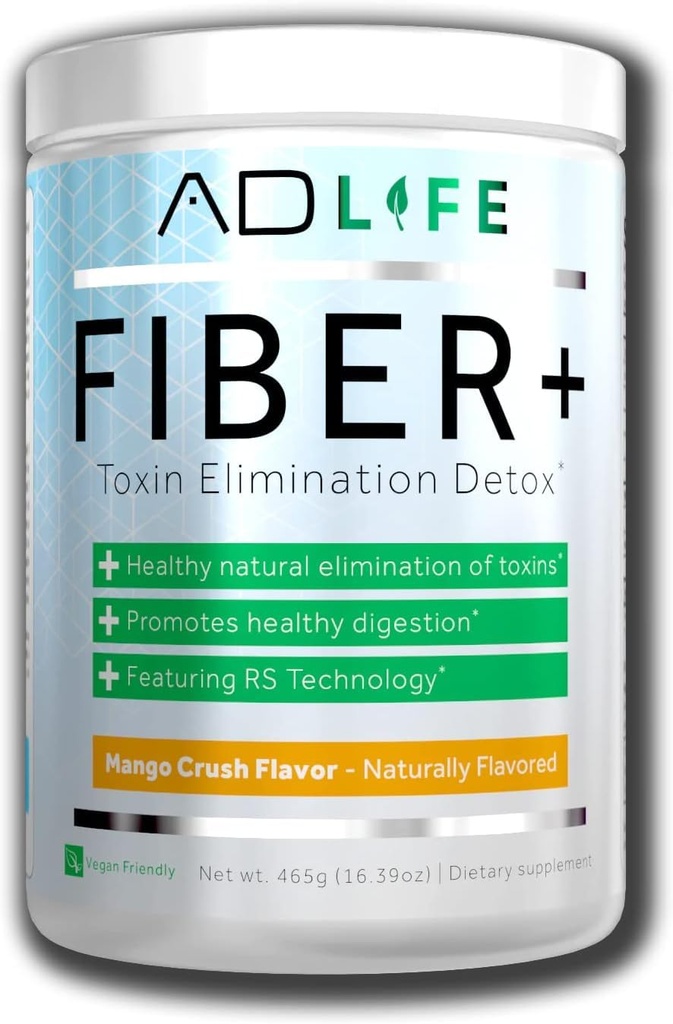 Σχέδιο AD Fiber+ Vegan Fiber Supplement Powder, υποστηρίζει την υγεία και την πειθαρχική κανονικότητα (Mango, 16,4 oz)