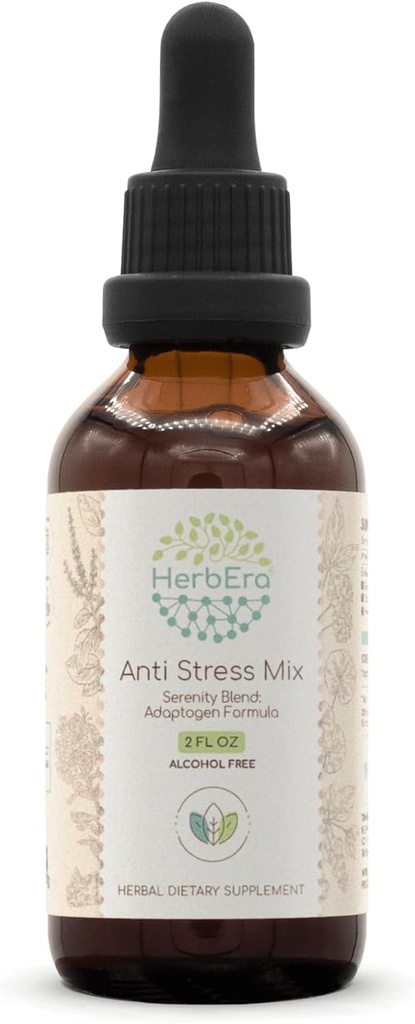 Anti Stress Mix B60 Αλκοόλ-ελεύθερο εκχύλισμα Βάμμα, leuthero Root, Rhodiola Root, Schisandra Berry, Gotu Kola Herb, Ιερό βασιλικό βότανο.