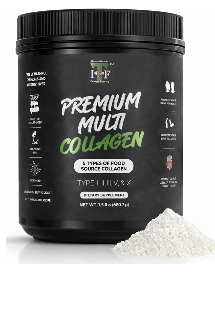 Multi Collagen Peptides Powder Unflavored - 5 Types Multi Collagen Complex (I, II, III, V, X) - Grass Fed Hydrolyzed Powder Collage for Hair, Skin, Nails, Joints & Gut Health - 30 Services