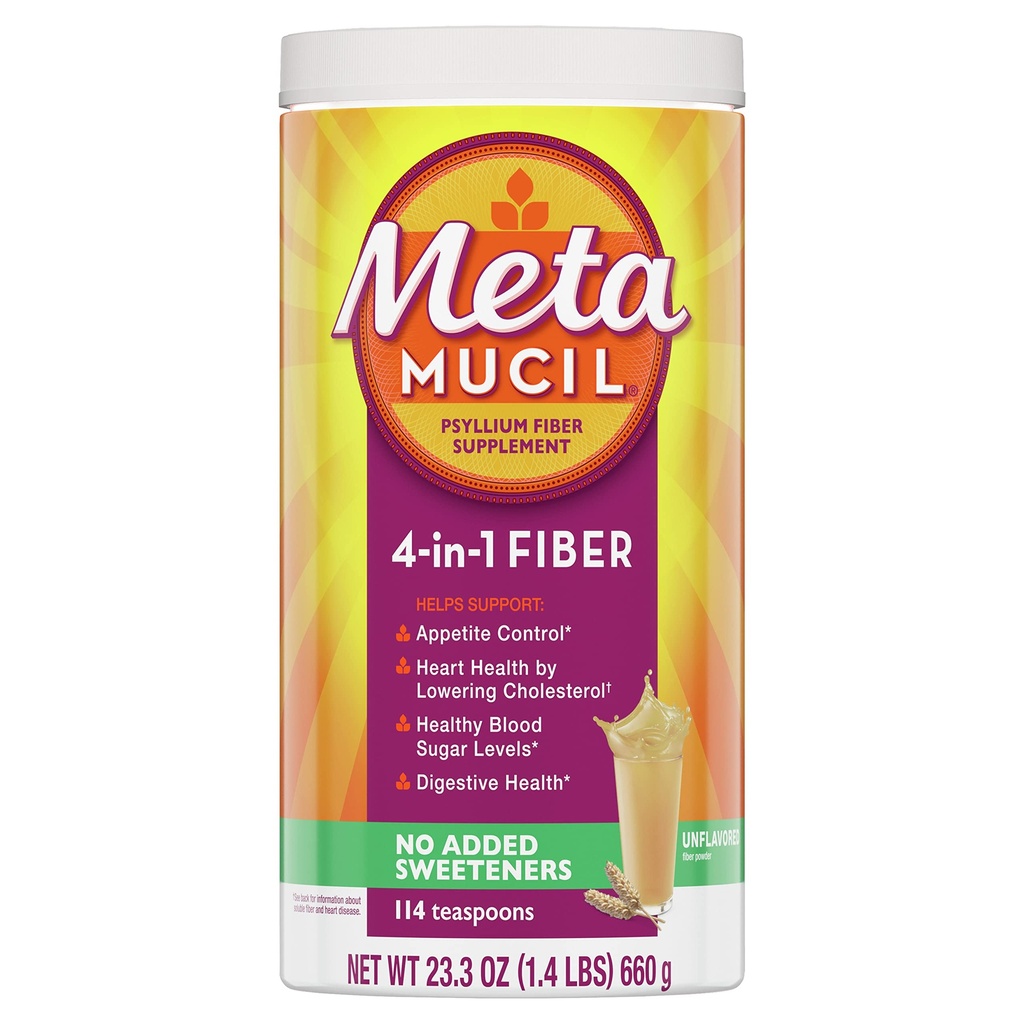 Metamucil, Psyllium Husk Powder, Unflavored with No Added Sweeteners, 114 Servings, 4-in-1 Fiber Supplement, Daily Psyllium Husk Fiber Powder Help Support Digestive Health by Promotion Regularity*