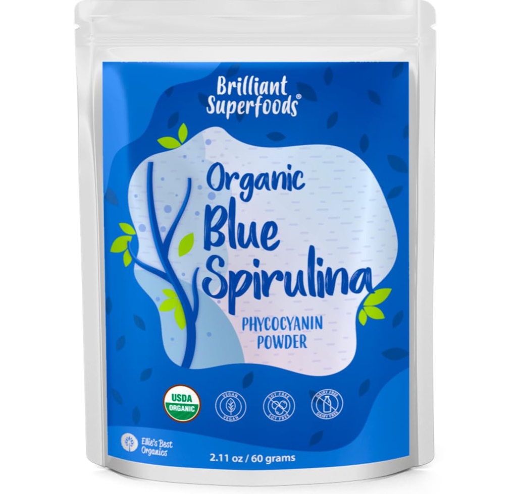 Ellie's Best Organic Blue Spirulina Powder (Εκχύλισμα Phycocyanin) - 60 Μερίδες - Odorless - Vegan, Μη ΓΤΟ, Χωρίς Γλουτένη, Γαλακτοκομικά - Βιολογικό Χρωματισμός Τροφίμων - για Smoothies & Protein Drinks κλπ