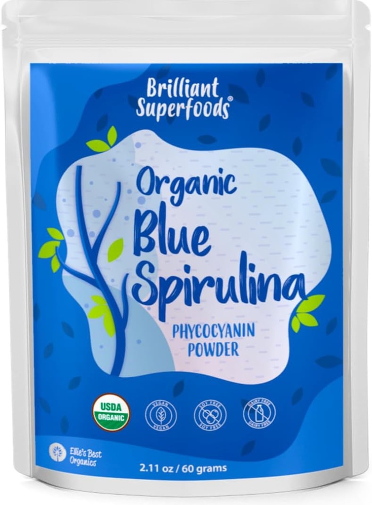 Ellie's Best Organic Blue Spirulina Powder (Εκχύλισμα Phycocyanin) - 60 Μερίδες - Odorless - Vegan, Μη ΓΤΟ, Χωρίς Γλουτένη, Γαλακτοκομικά - Βιολογικό Χρωματισμός Τροφίμων - για Smoothies & Protein Drinks κλπ