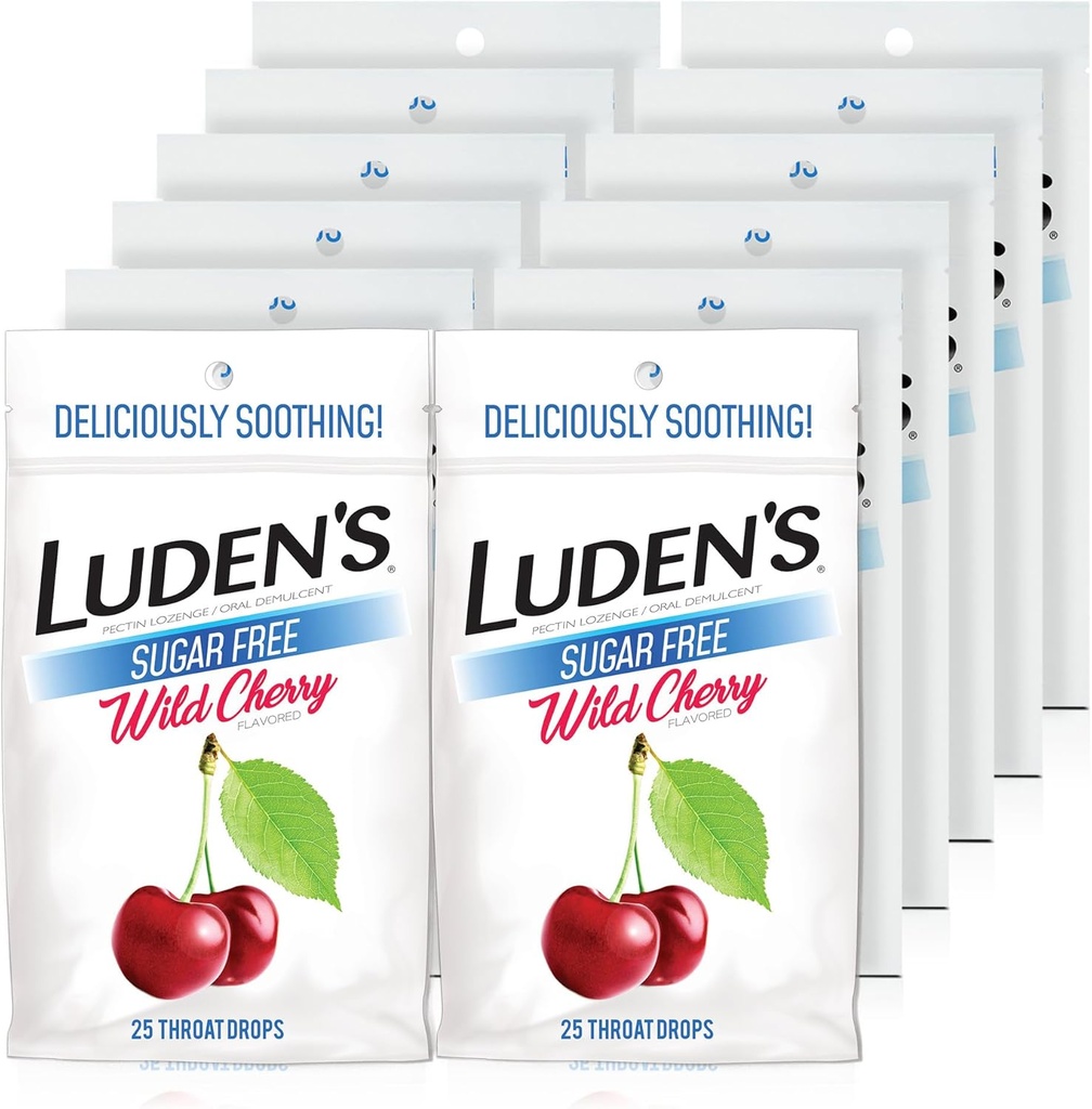 Luden's Sugar Free Wild Cherry Lroat Drops, Sore Lroat Relief, 25 Count (12 Pack)