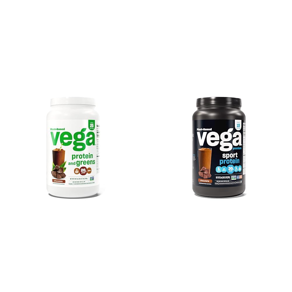 Vega Protein and Greens Protein Powder, Chocolate - 20g Plant Based Protein Plus & Premium Sport Protein Chocolate Protein Powder, Vegan, Non GMO, Glutten Free Plant Based