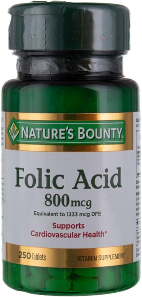 Nature's Bounty Folic Acid 800 mcg Δισκία μέγιστης αντοχής 250 Count (Pack of 6)