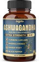 Ashwagandha Extract Capsule - Μεγάλη Δύναμη - 5in1 Αναμιγνύεται Ginger, Turmeric, Rhodiola Rosea & Black Pepper - 90 Κάψουλες για 3 μήνες - Δύναμη, Πνεύμα & Ανοσοποιητική Υποστήριξη